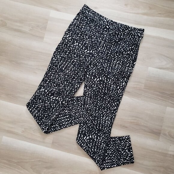 Express Geometric Printed Straight Leg Ankle Trouser Pants Black & White Size 2R - Picture 1 of 11
